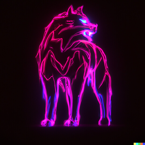 a wolf with fur made of neon light, digital art - version 4